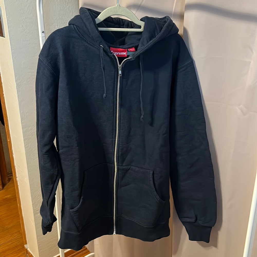 Men’s Supreme Old English Hood Logo Zip Up Hoodie, Navy XL
